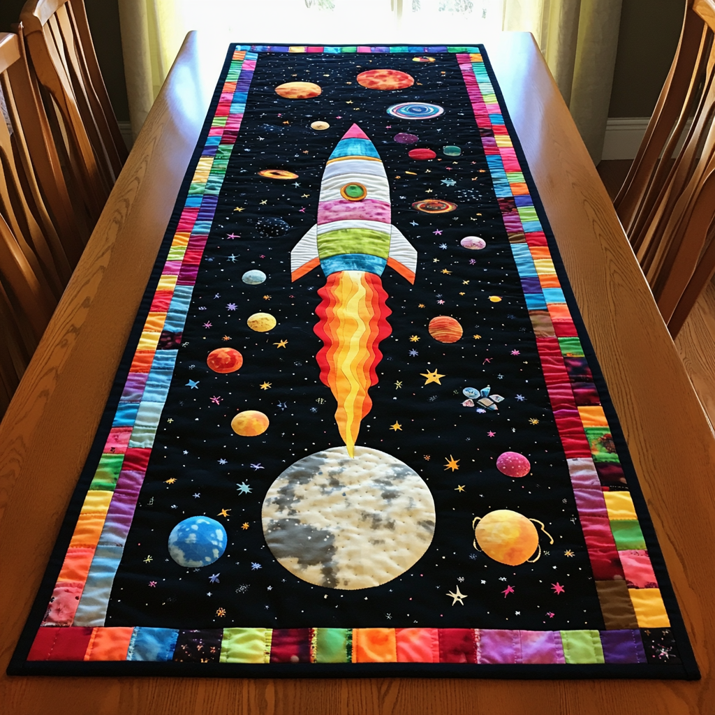 Stellar Rocket Quilted Table Runner Dining Table Decor Ideas Space Themed Birthday Gifts