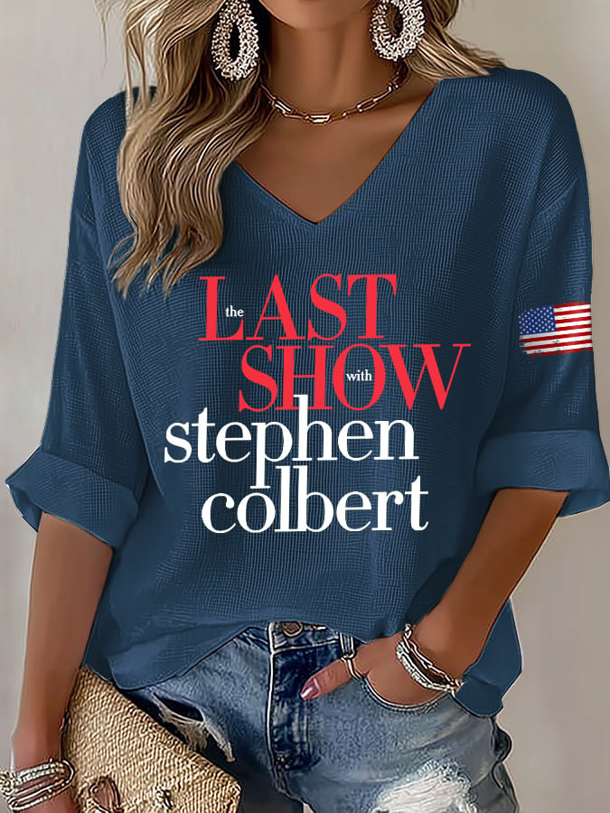 Stephen Colbert Final Show V-Neck Shirt Women Late Night Fan Apparel Best Gift For Her