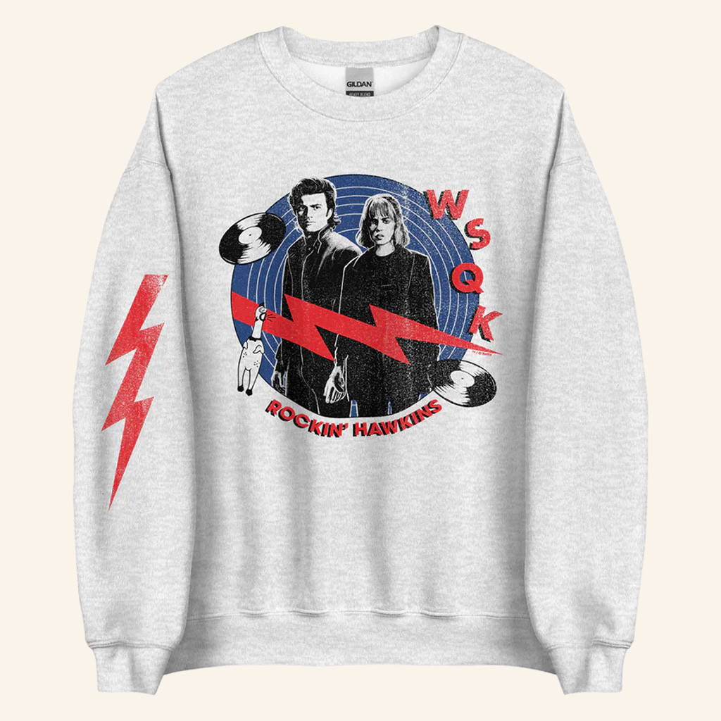Steve Harrington Merch Stranger Things WSQK Rockin' Hawkins Sweatshirt Gifts For Fans