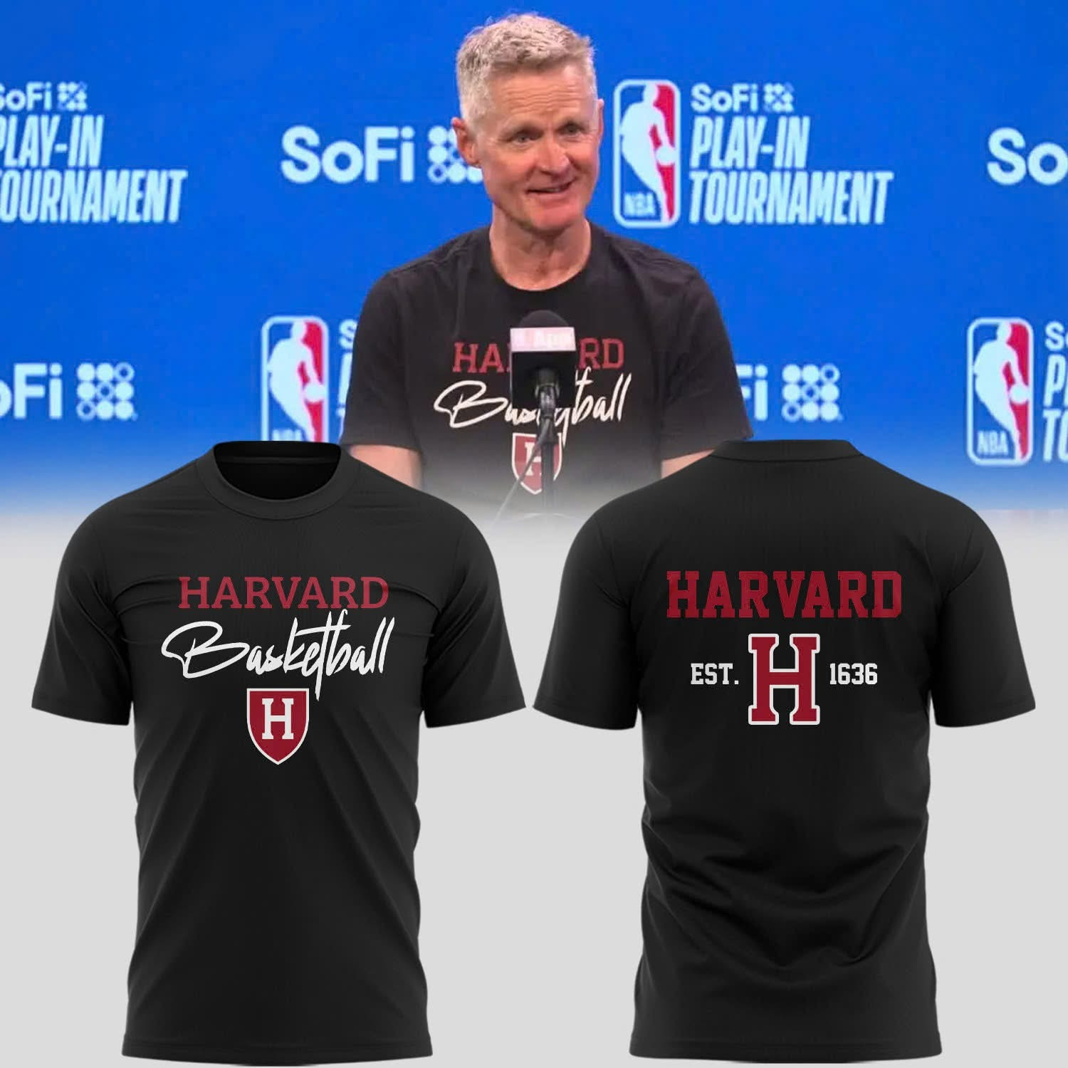 Steve Kerr Harvard Shirt Steve Kerr Wearing Harvard EST 1636 Basketball T-Shirt Apparel