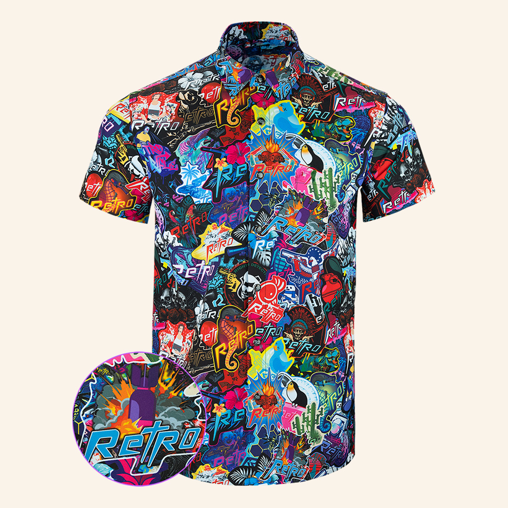 Sticker Bomb V2 Button Down Shirt Gun Print Hawaiian Shirt Present For Dad Sticker Bomb V2 Button Down Shirt Gun Print Hawaiian Shirt Present For Dad