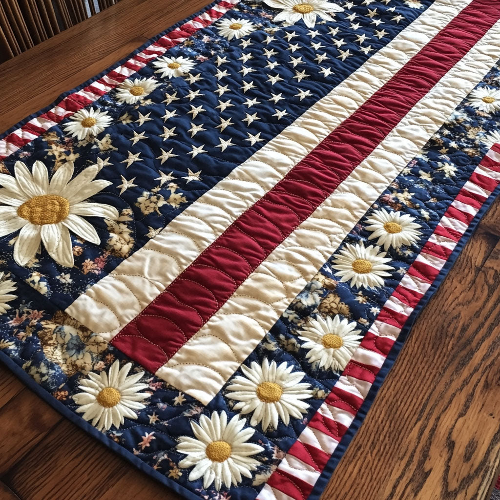 Stitched in Freedom Quilted Table Runner Dining Room Table Decor Patriotic Gifts For Women