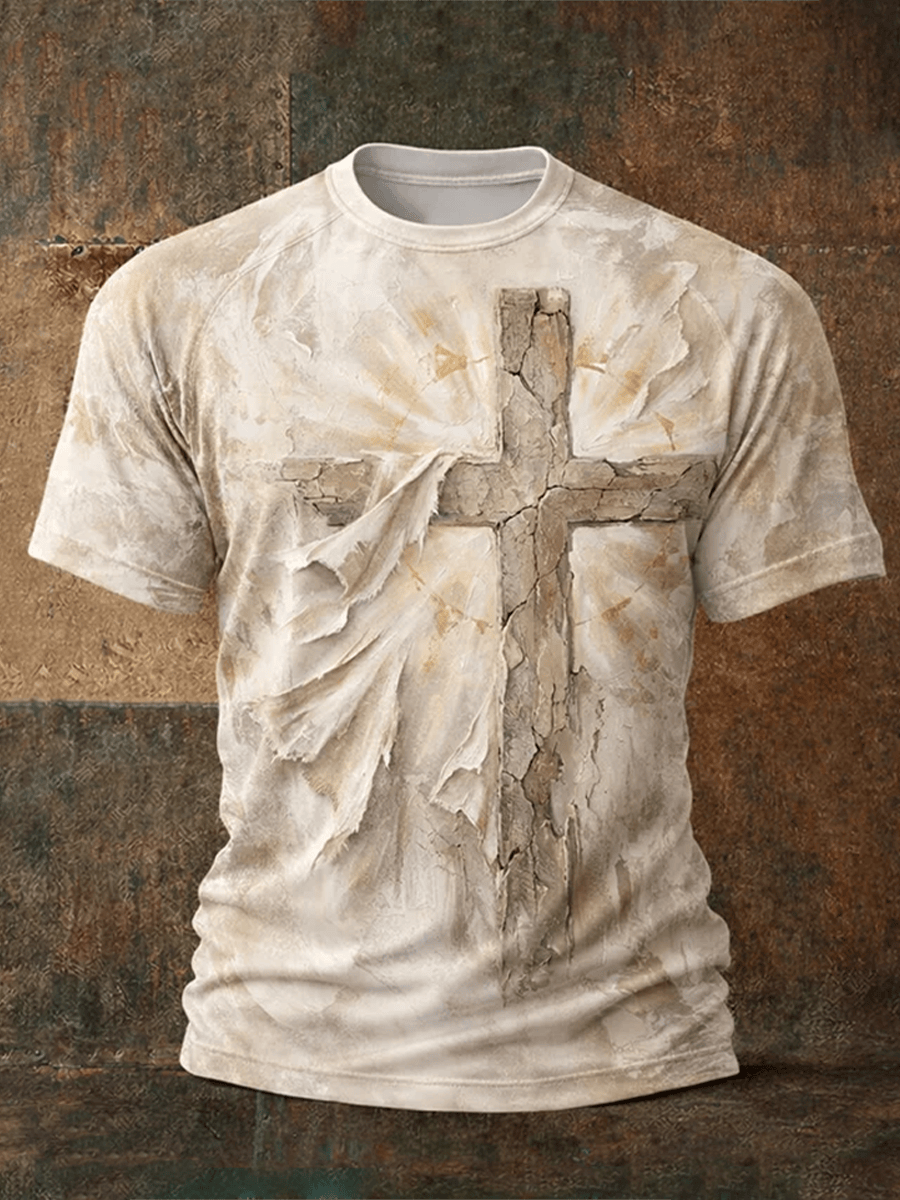 Stone Cross Vintage Christian T Shirt Religious Jesus Art Tee Gift For Believers