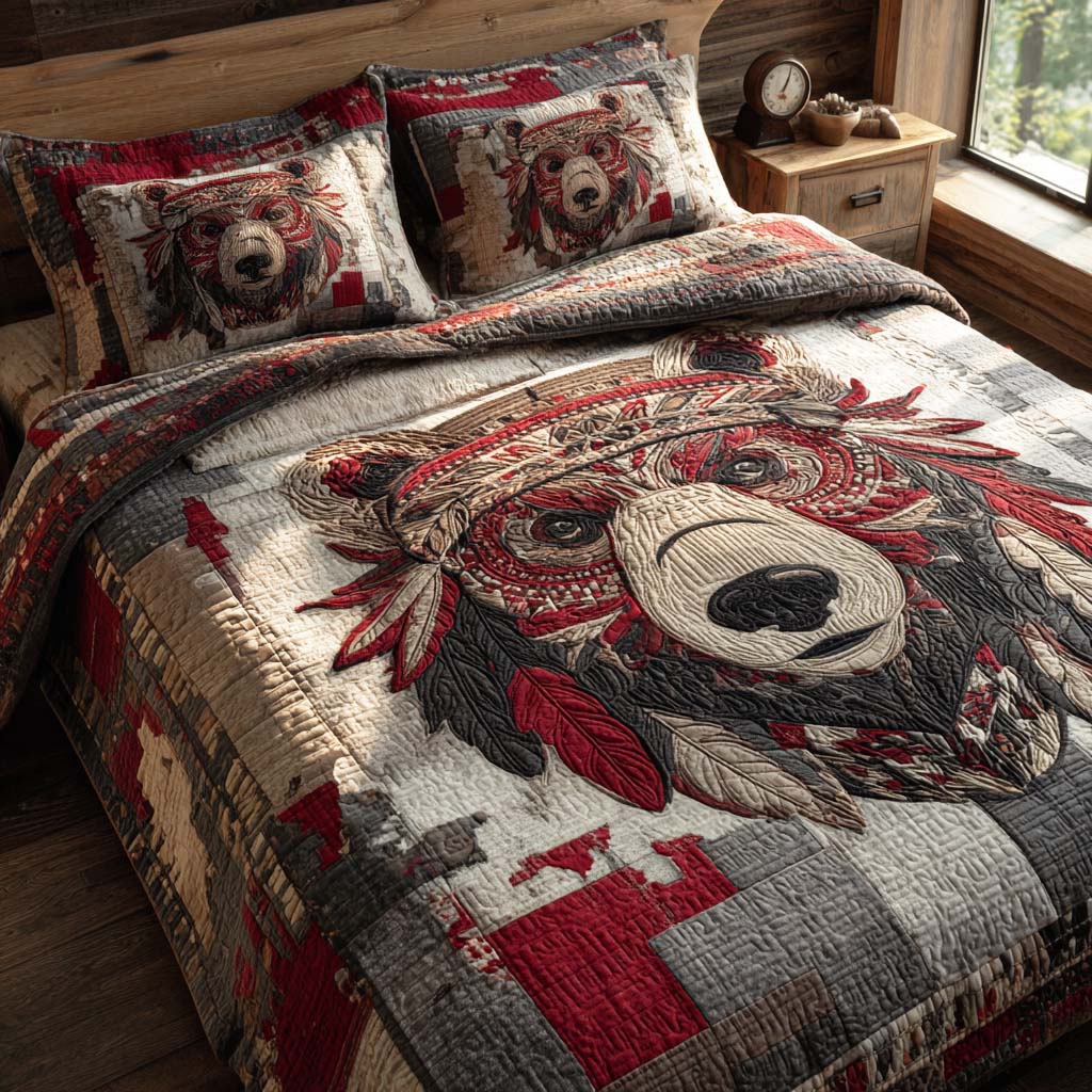 Stone Hunter Quilted Bedding Set Best Bed Sheet Set Bear Lovers Gifts For Him