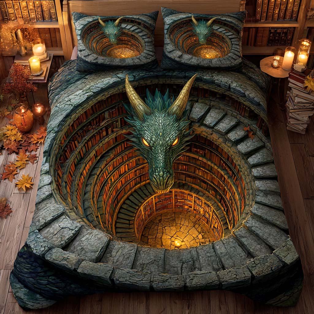 Stone Lair Dragon Quilted Bedding Set Best Bed Sheet Set Unusual Book Gifts Items