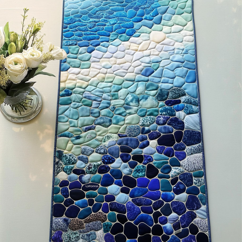 Stone Shore Quilted Table Runner Dinner Table Decor Ocean Themed Gift Ideas