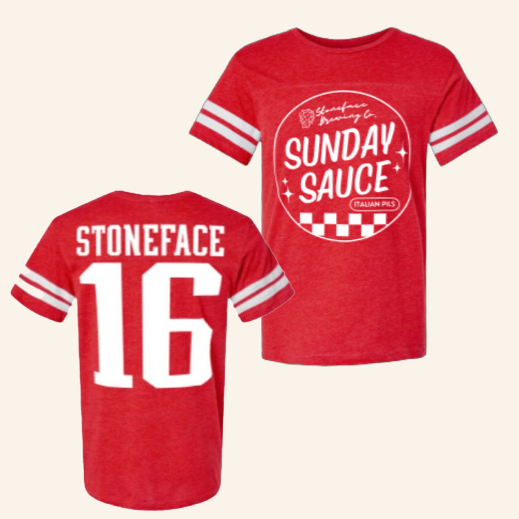 Stoneface Brewing Merch Sunday Sauce Football T-Shirt Christmas Gift Ideas For Friends
