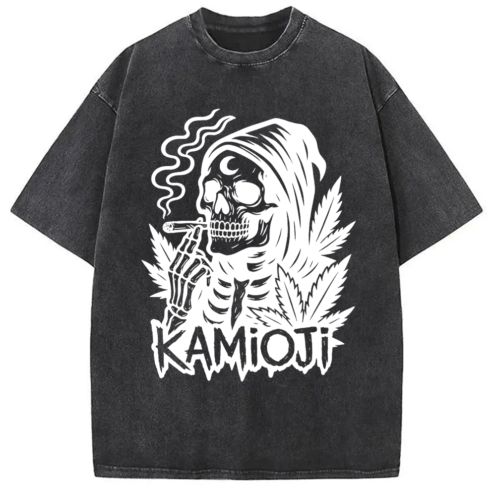 Stoner Skeleton Witchy Grim Washed T-Shirt Unique Aesthetic Fashion Tee Gifts For Sister