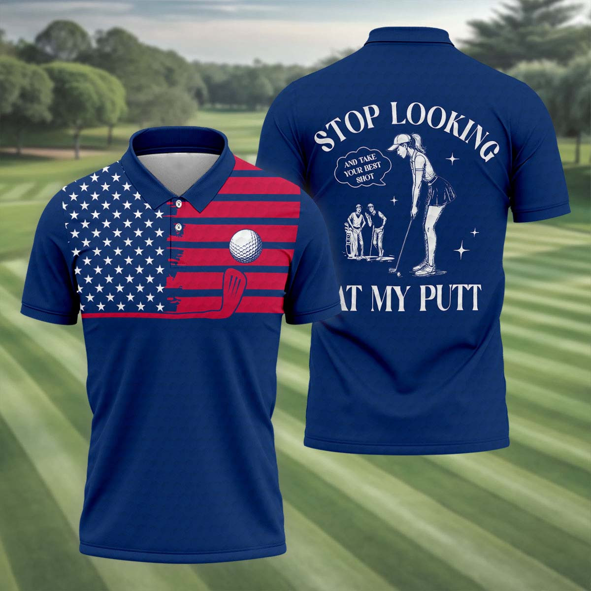 Stop Looking At My Putt Polo Shirt US Mens Clothing Presents For Golf Lovers