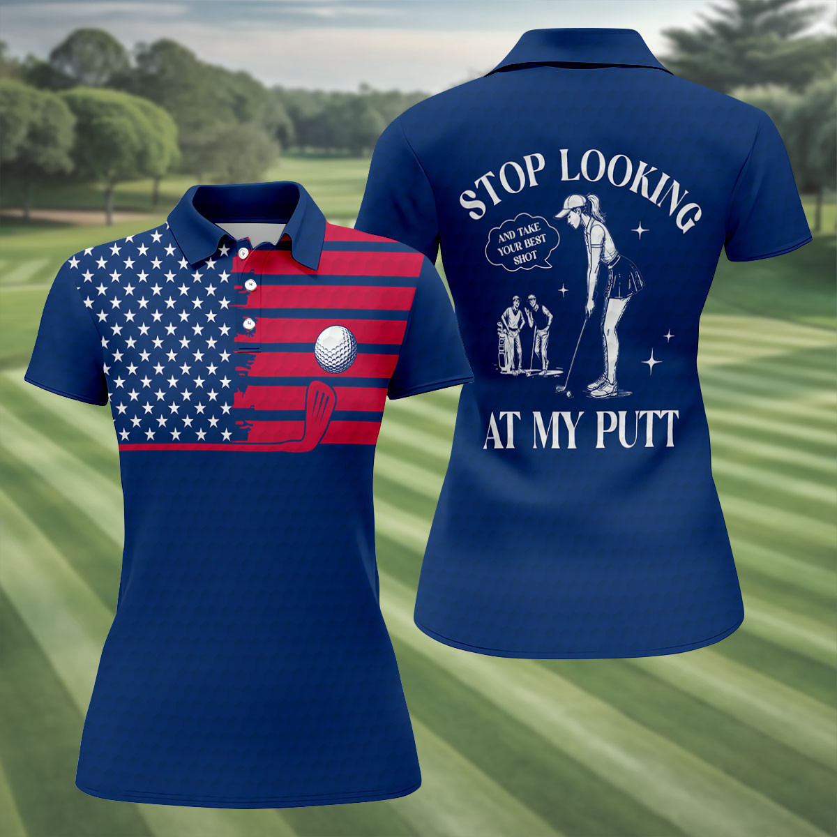 Stop Looking At My Putt US Flag Pattern Golf Shirt Women's Clothing Gifts For Golf Lovers