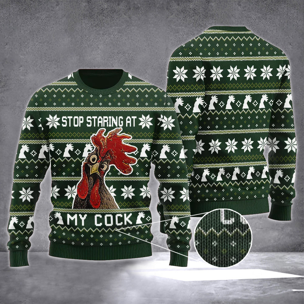 Stop Staring At My Cock Ugly Christmas Sweater Funny Mens Xmas Sweater Gifts For Him