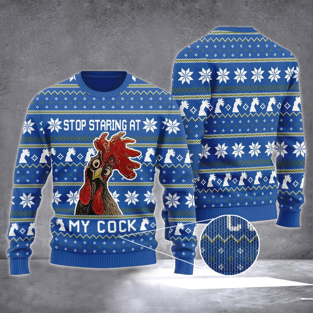 Stop Staring At My Cock Ugly Christmas Sweater Funny Mens Xmas Sweater Gifts For Him