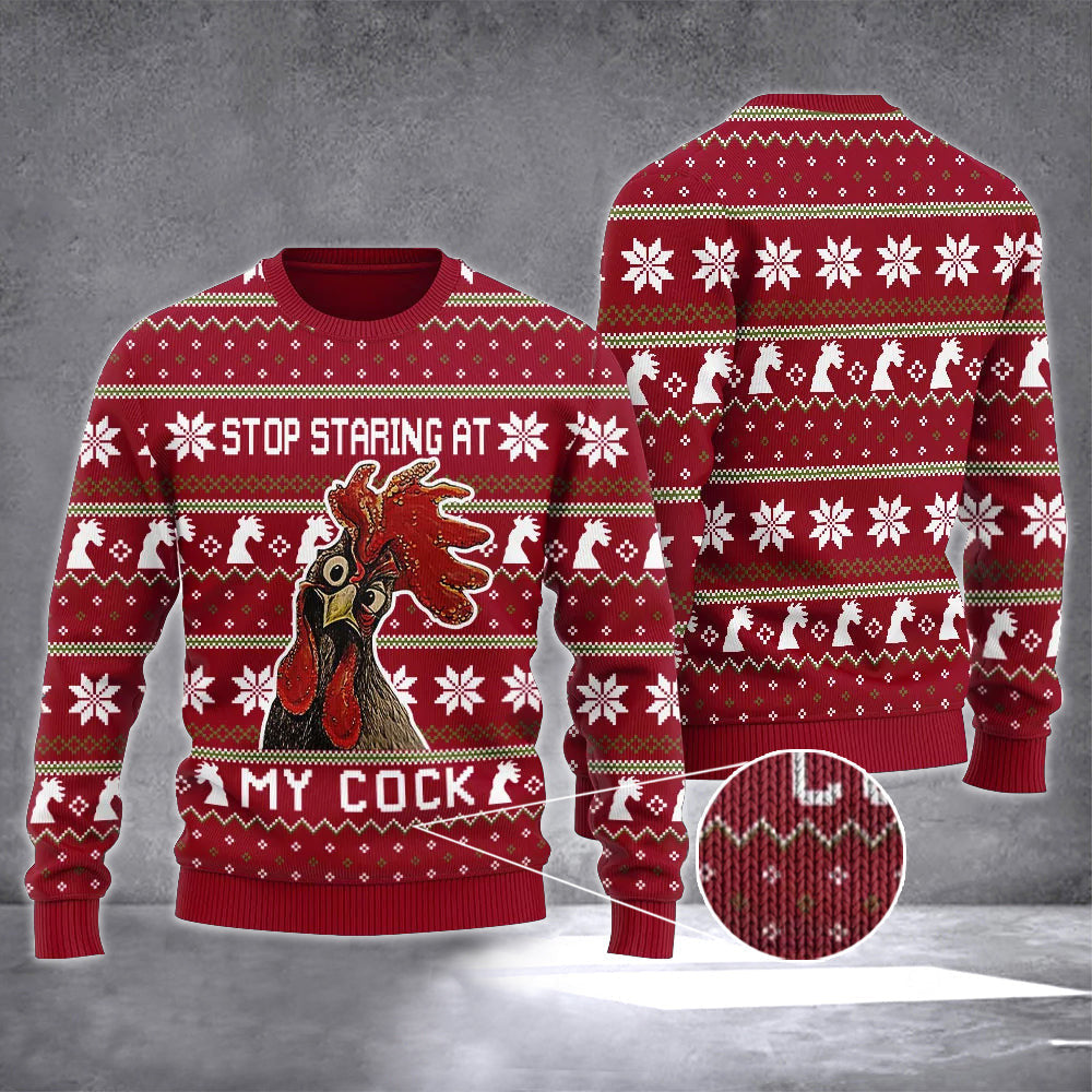 Stop Staring At My Cock Ugly Christmas Sweater Funny Mens Xmas Sweater Gifts For Him