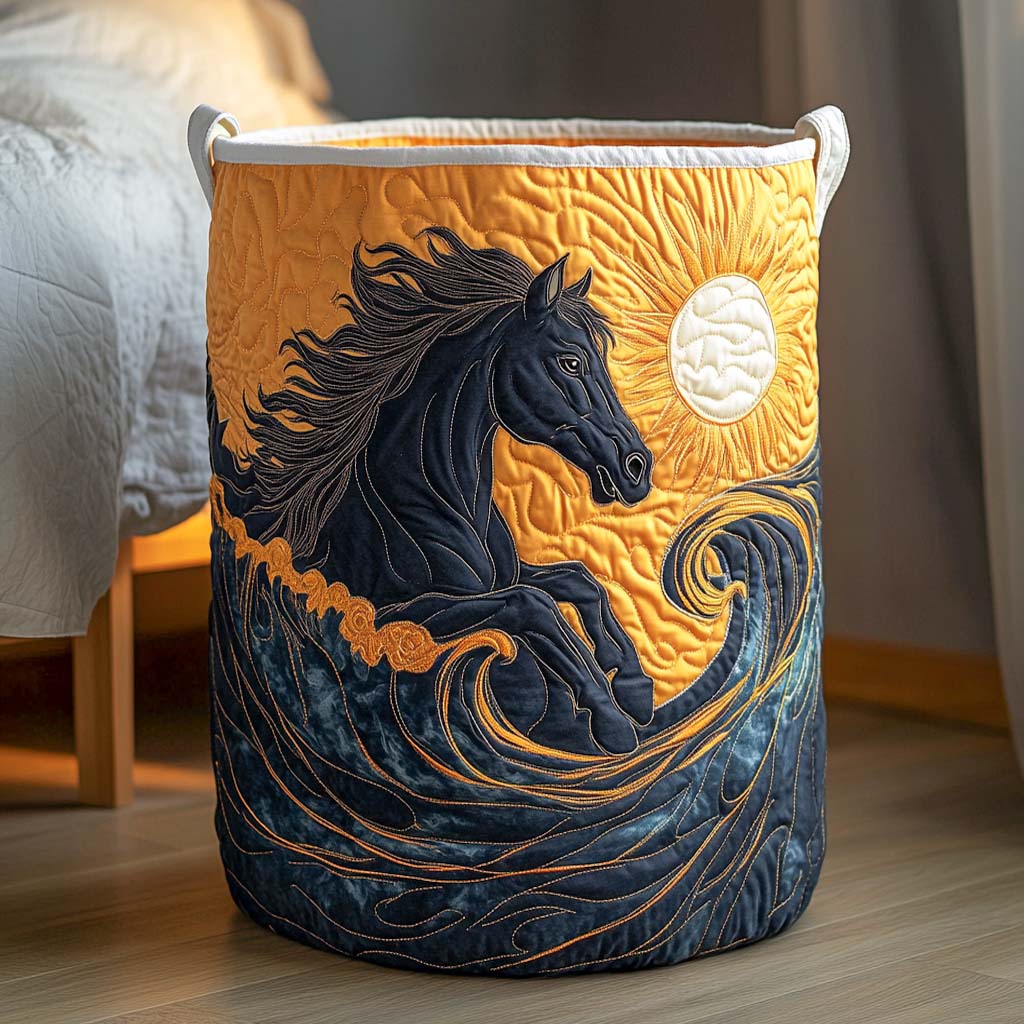 Storm Mane Quilted Laundry Basket Foldable Laundry Hamper with Quilted Fabric Design