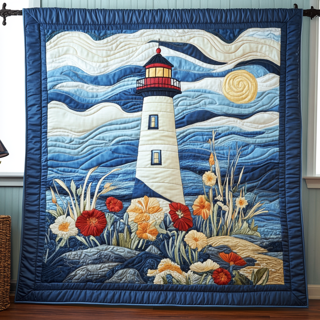 Storm Refuge Quilted Blanket Cute Bedroom Decor Lighthouse Christmas Gifts