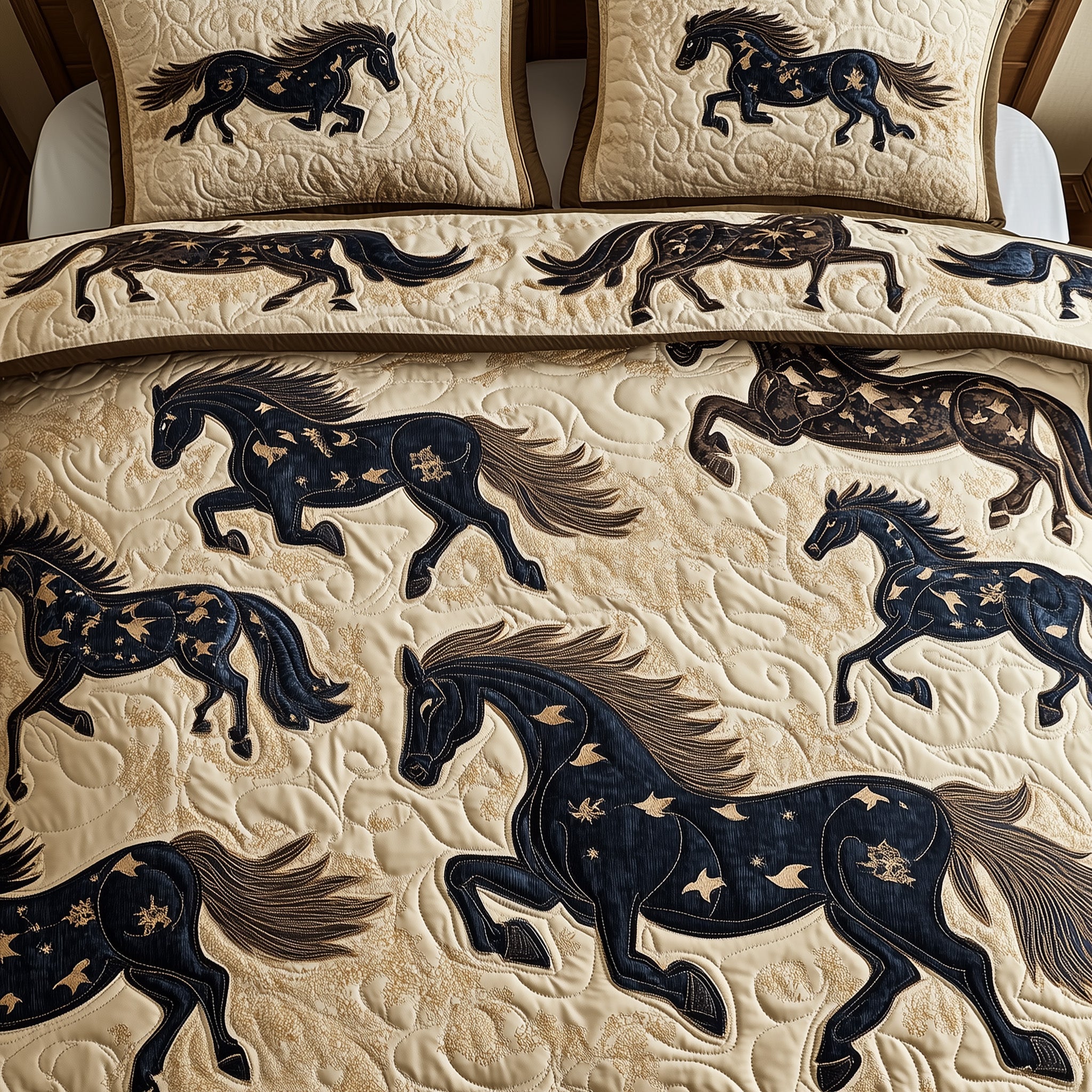 Stormy Horse Rush Quilted Bedding Set Duvet Cover Bed Sheet Memorial Gifts For Horse Lovers