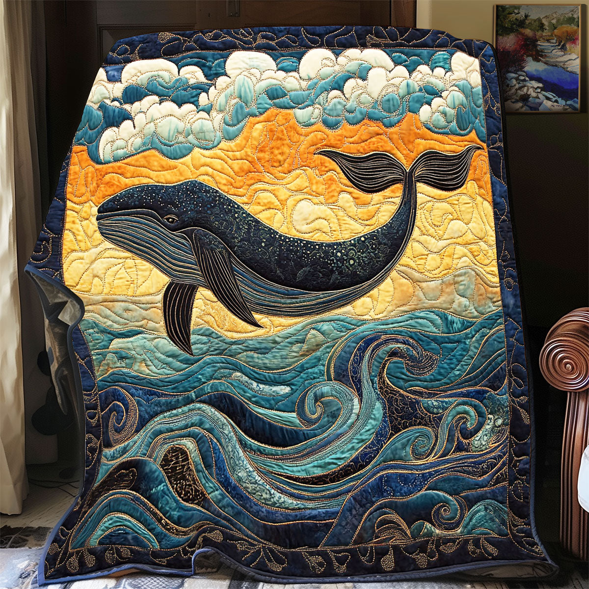 Stormy Lonely Whale Quilted Blanket Best Throw Blanket Dad Daughter Christmas Gifts