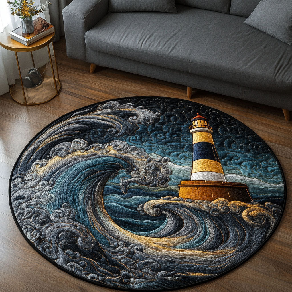 Stormy Seas Quilted Round Mat Entrance Way Ideas Lighthouse Gifts Items
