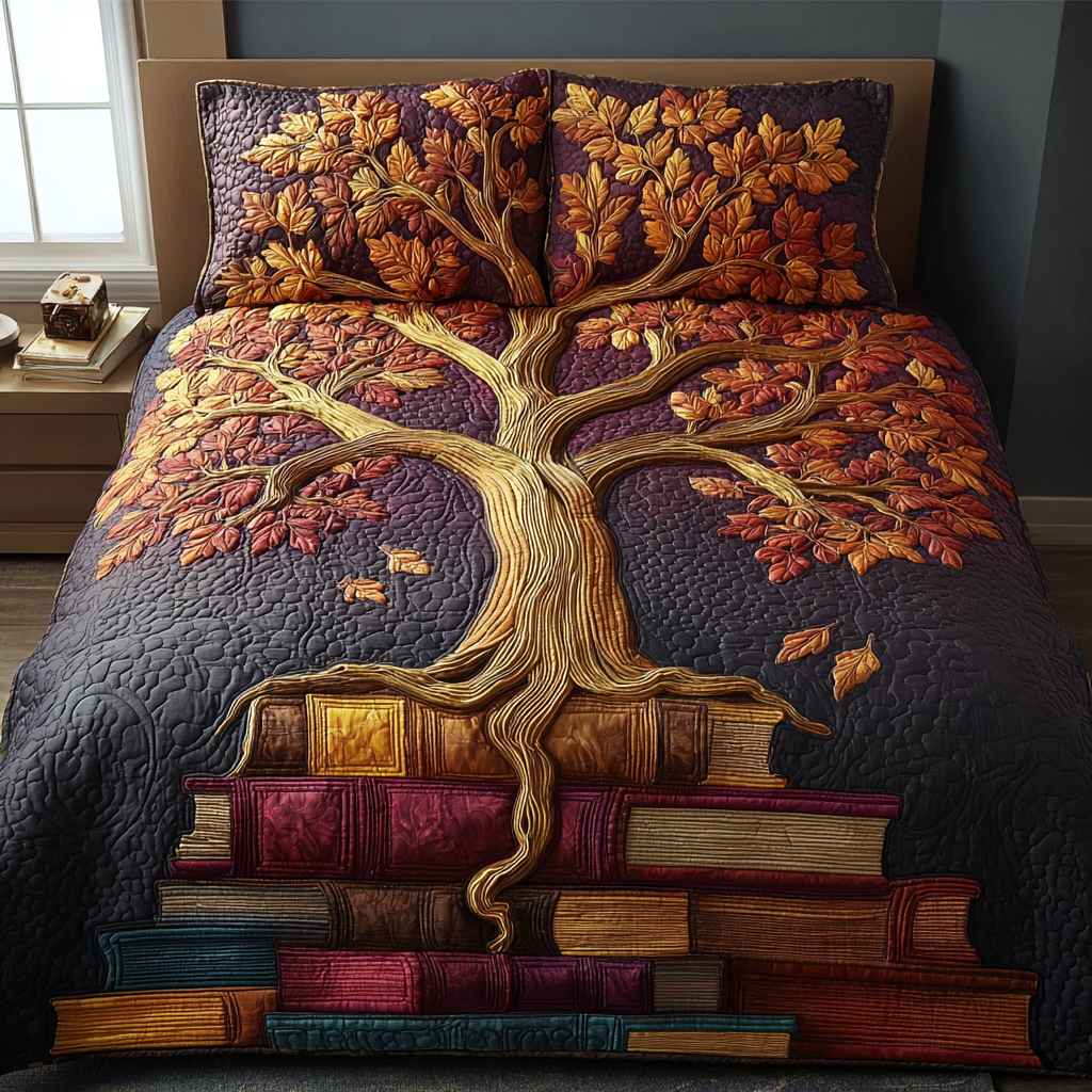 Story Roots Quilted Bedding Set Bedspread Set Gifts For People Who Love Books