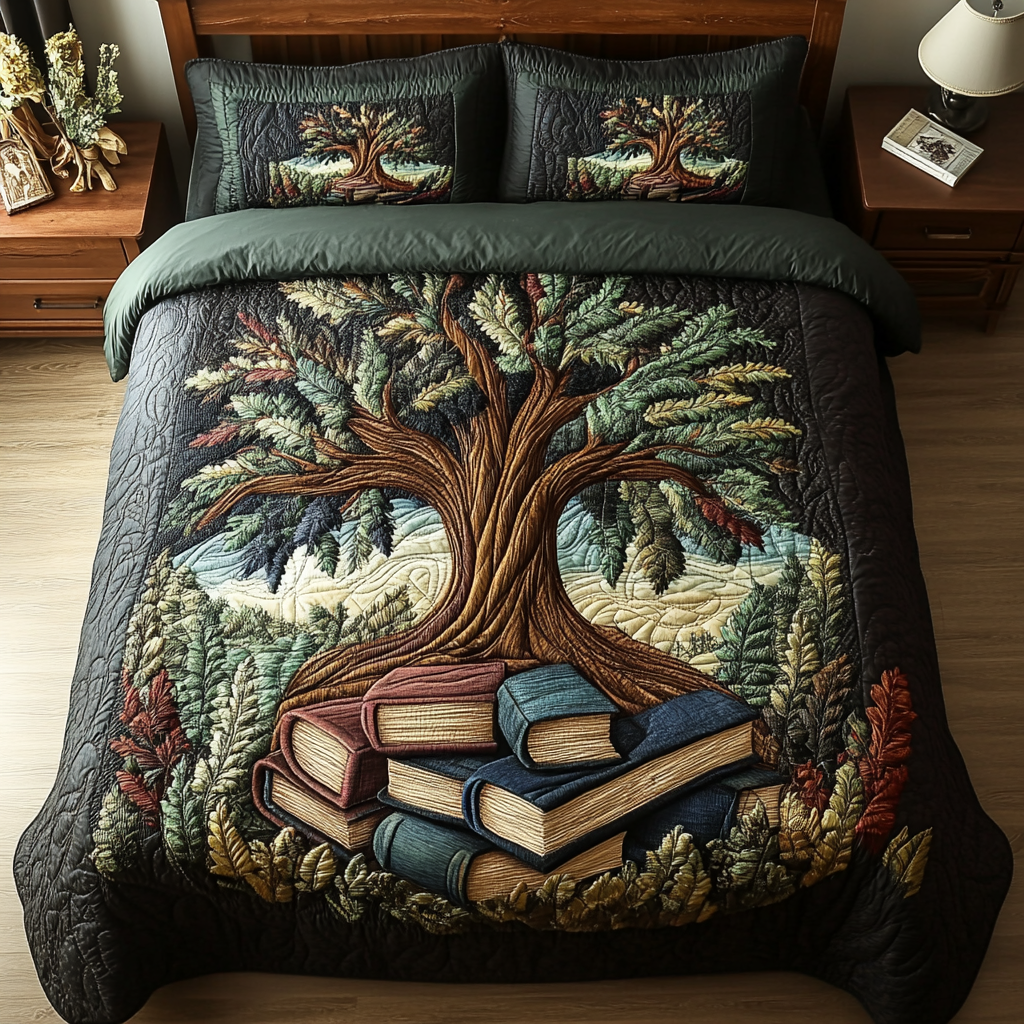 Story Tree Quilted Bedding Set Bedspread Set Book Themed Gift Items