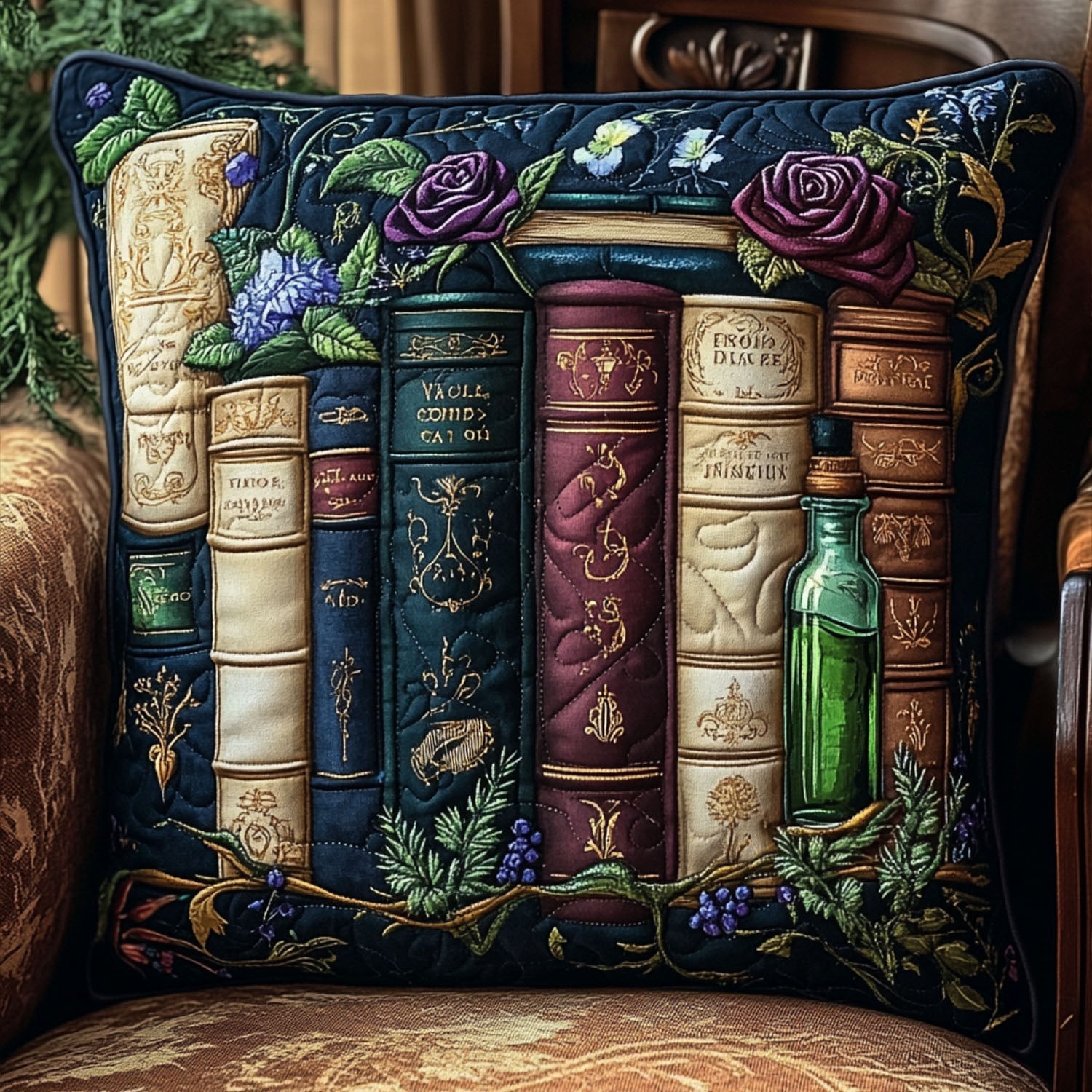 Storybound Flowers Quilted Pillow Case Decorative Throw Pillow Covers Gift For Book Lover