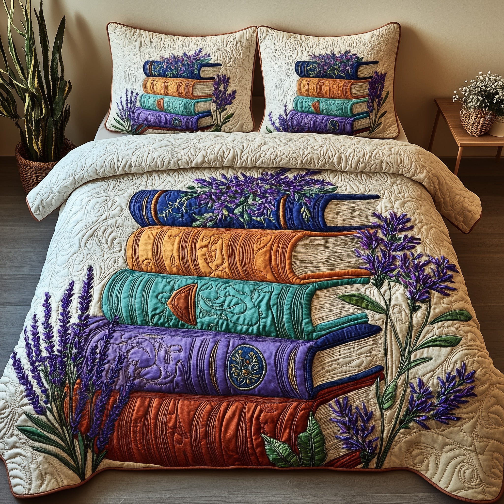 Storytime in Lavender Quilted Bedding Set Duvet Cover Bed Sheet Birthday Presents For Book Lovers