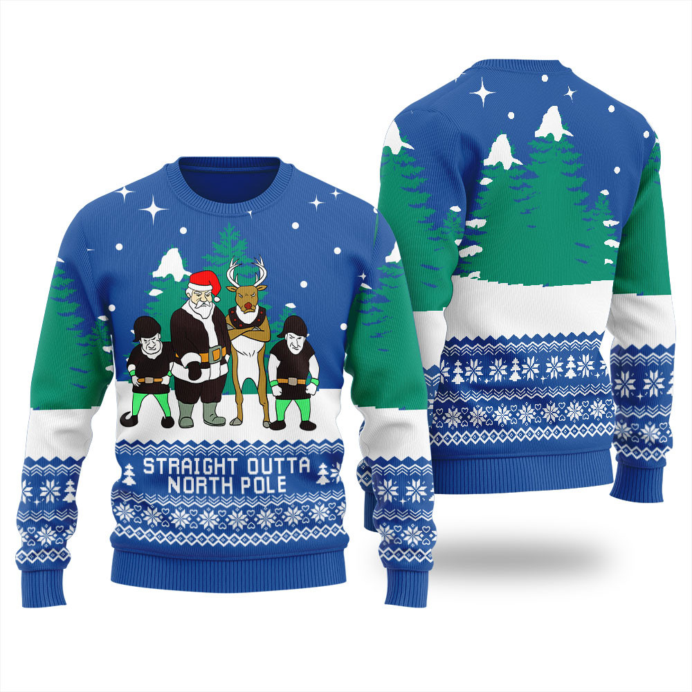Straight Outta North Pole Mens Ugly Christmas Sweater Thoughtful Winter Gift Merch for Special Moments