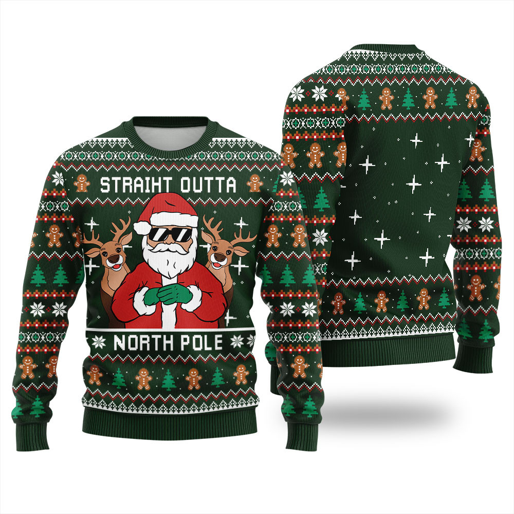 Straight Outta North Pole Santa Christmas Sweater Merry Christmas Sweatshirt for Holiday Fun