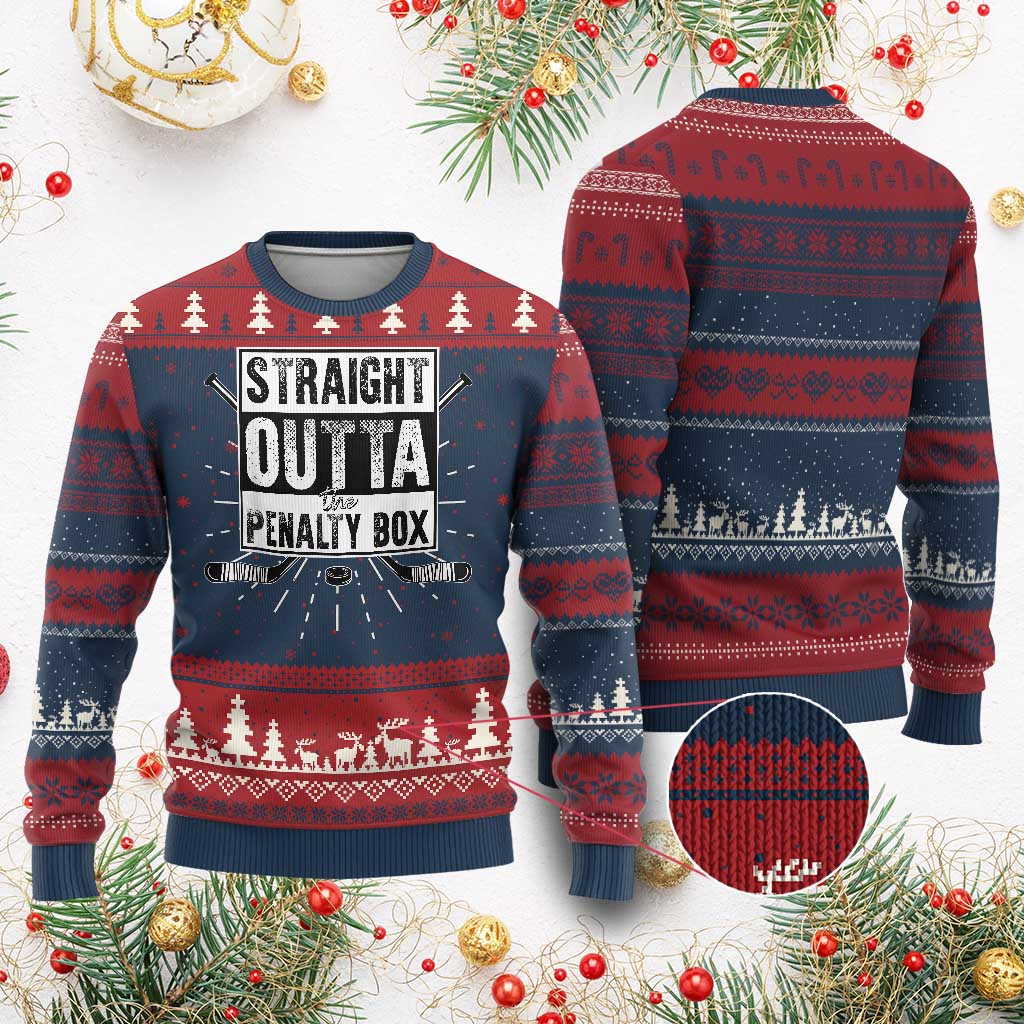 Straight Outta The Penalty Ugly Christmas Sweater Ice Hockey Gift For Him