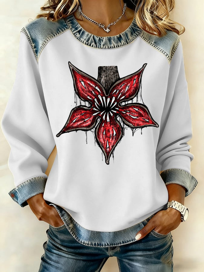 Stranger Things 2025 Merch Sweatshirt Demogorgon Pattern Sweatshirt Stranger Things Lover Gifts