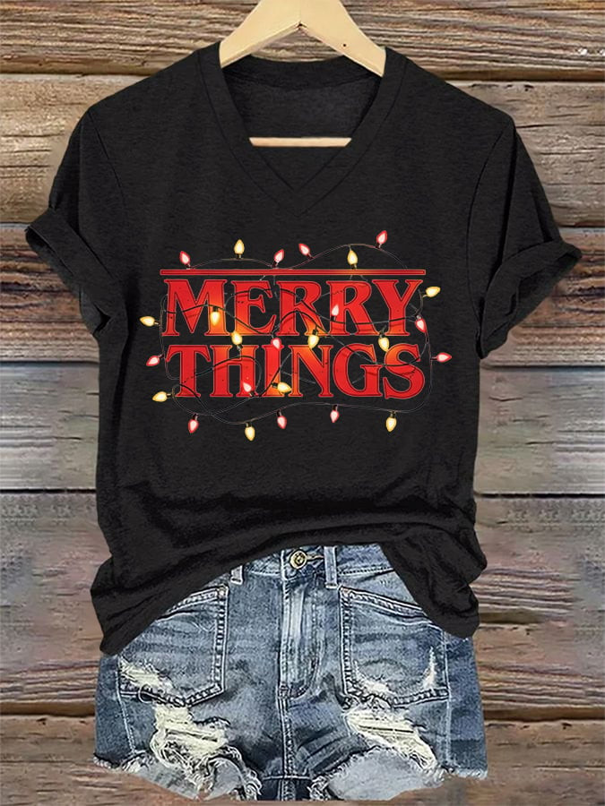 Stranger Things 2025 Merch V-Neck Shirt Merry Christmas Stranger Things Clothes Gifts