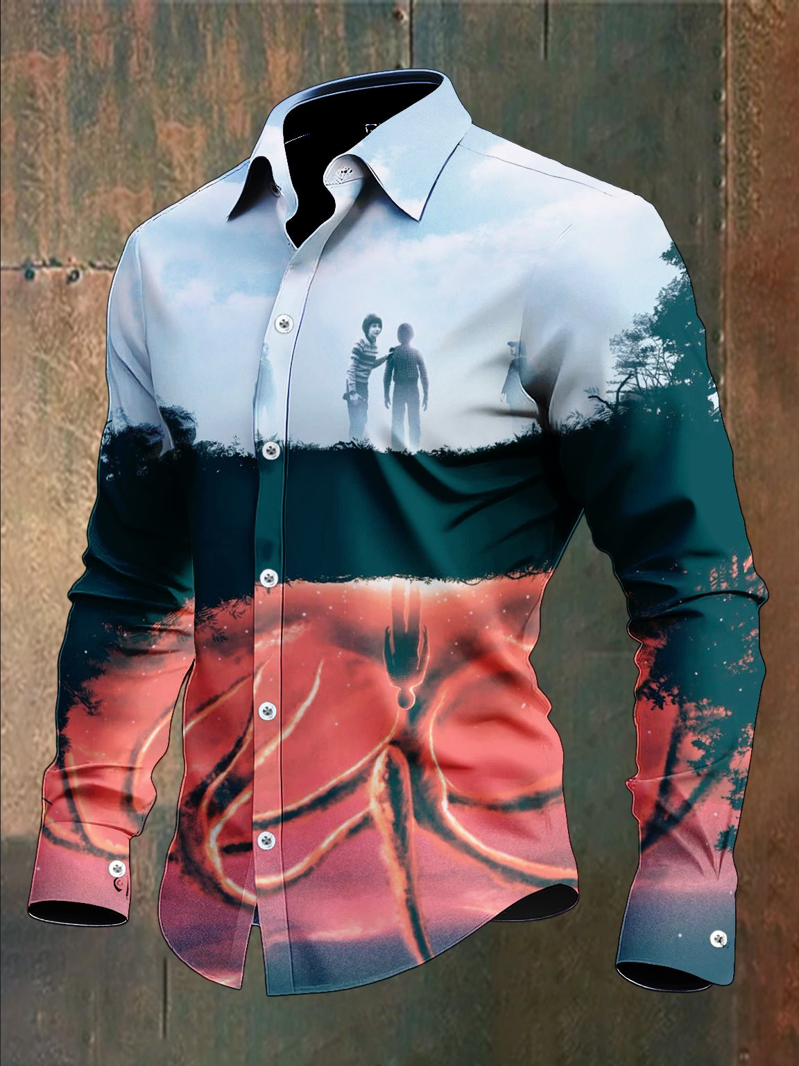 Stranger Things Merch 2025 Button Long Sleeve Shirt Demogorgon The Upside Down Apparel Gifts