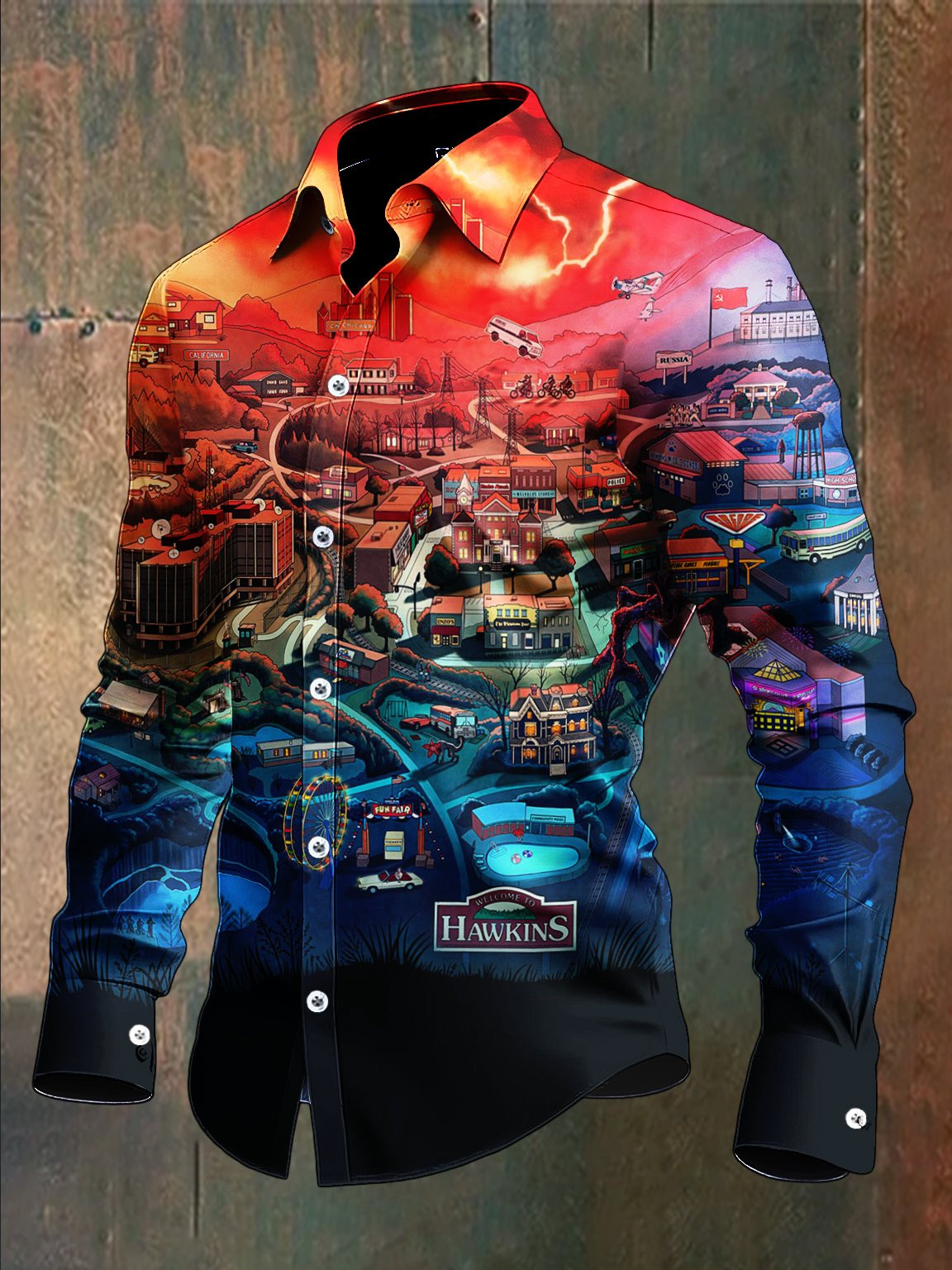 Stranger Things Merch 2025 Button Long Sleeve Shirt Hawkins Stranger Things Apparel Gift For Men