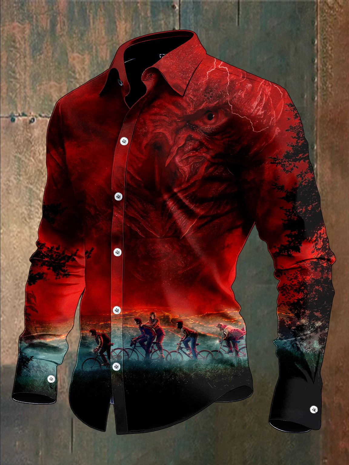 Stranger Things Merch 2025 Polo Long Sleeve Shirt Demogorgon Pattern Stranger Things Clothing