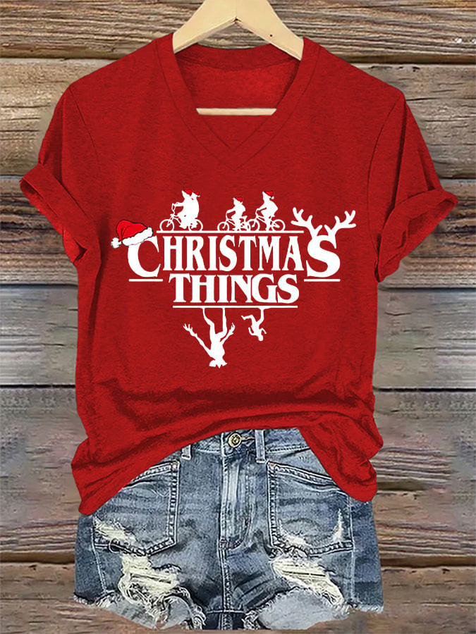 Stranger Things Merch 2025 V-Neck Long Sleeve Shirt Christmas Things Shirt Gifts For Girlfriend
