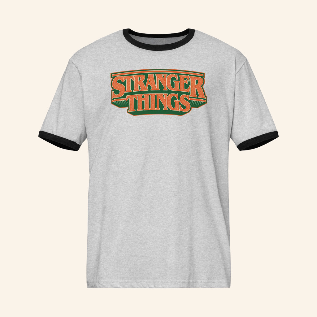 Stranger Things Merch Stranger Things Arched Logo Ringer T-Shirt Xmas Gifts For Friends