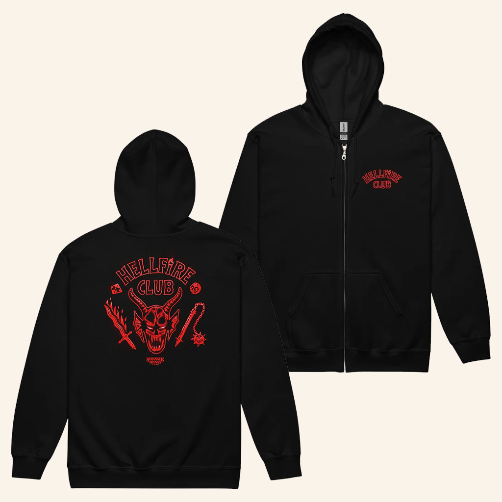 Stranger Things Merch Stranger Things Zip Hoodie Hellfire Club Red Glow Hoodie Gifts For Dad