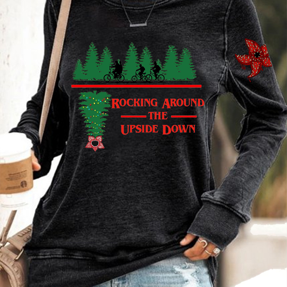 Stranger Things Merch Sweatshirt Rocking Around The Upside Down Stranger Things Clothing Gift