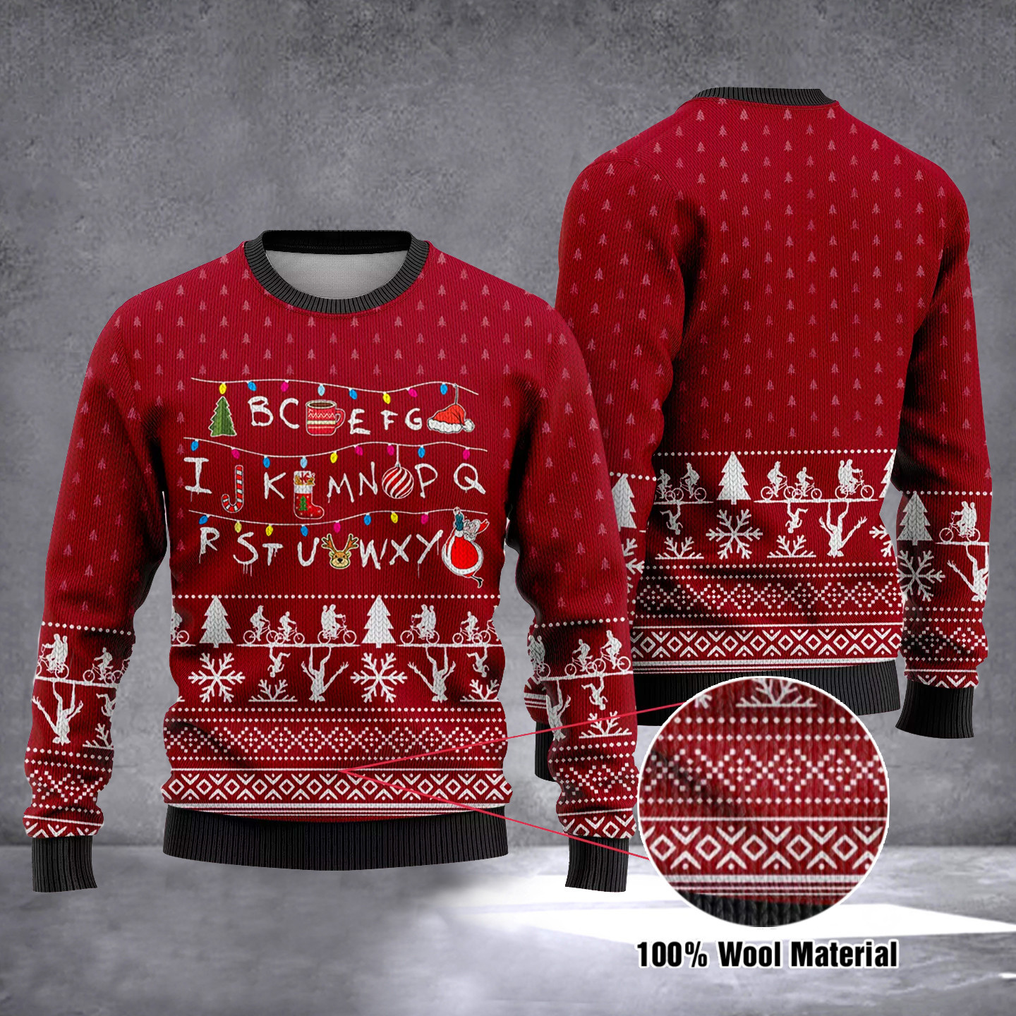 Stranger Things Ugly Christmas Sweater Alphabet Stranger Things Xmas Holiday Sweater