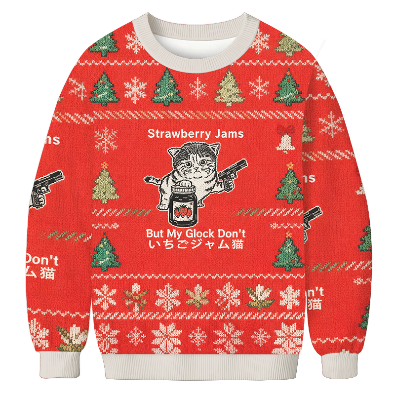 Strawberry Jam Cat Christmas Ugly Sweatshirt Funny Xmas Party Outfit Gift Ideas