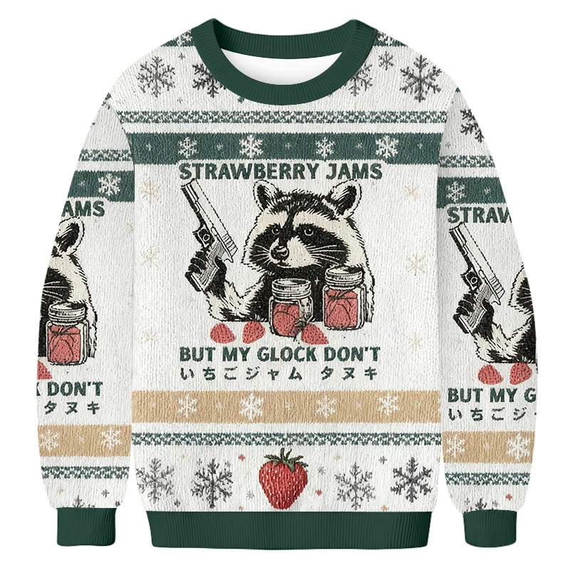 Strawberry Jam Glock Fun Raccoon Ugly Sweater Xmas Outfits Raccoon Lover Christmas Gifts