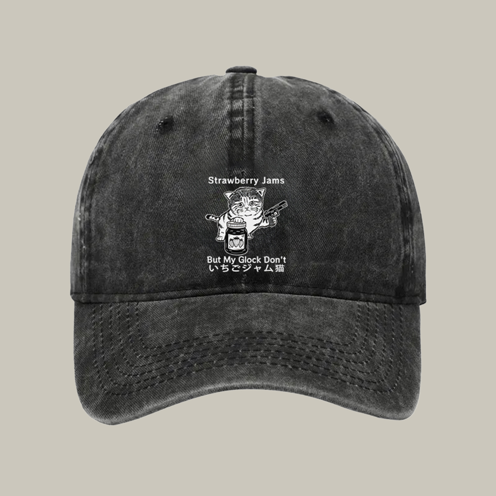 Strawberry Jams Cat Washed Cap Funny Baseball Cap Christmas Gifts For Cat Lovers