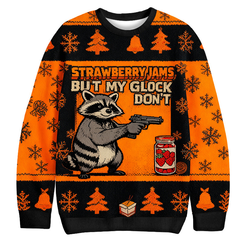 Strawberry Jams Glock Funny Raccoon Christmas Ugly Sweater Winter Apparel Xmas Gifts For Husband