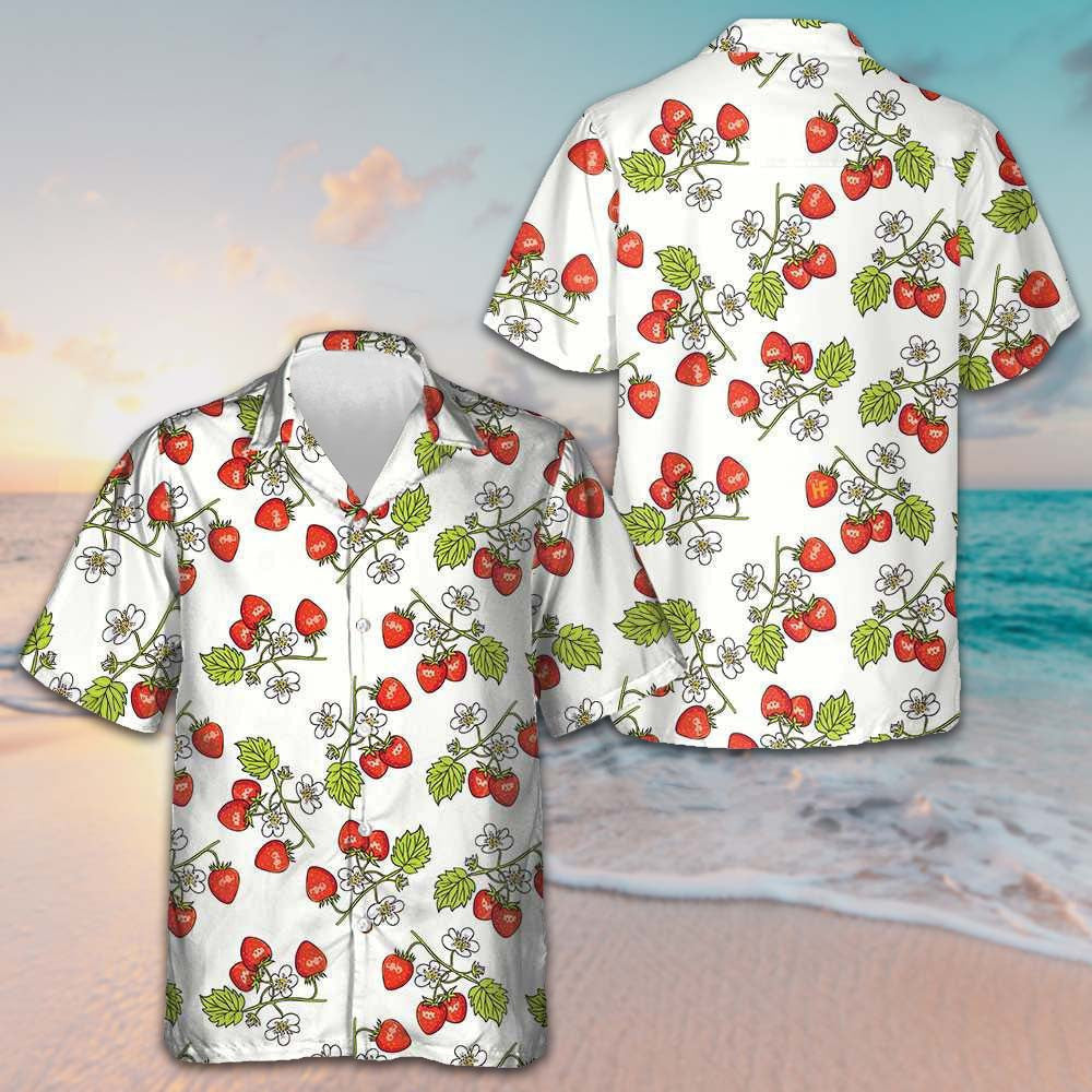 Strawberry Seamless Pattern Hawaiian Shirt Summer Button Down Shirts Gifts For Him