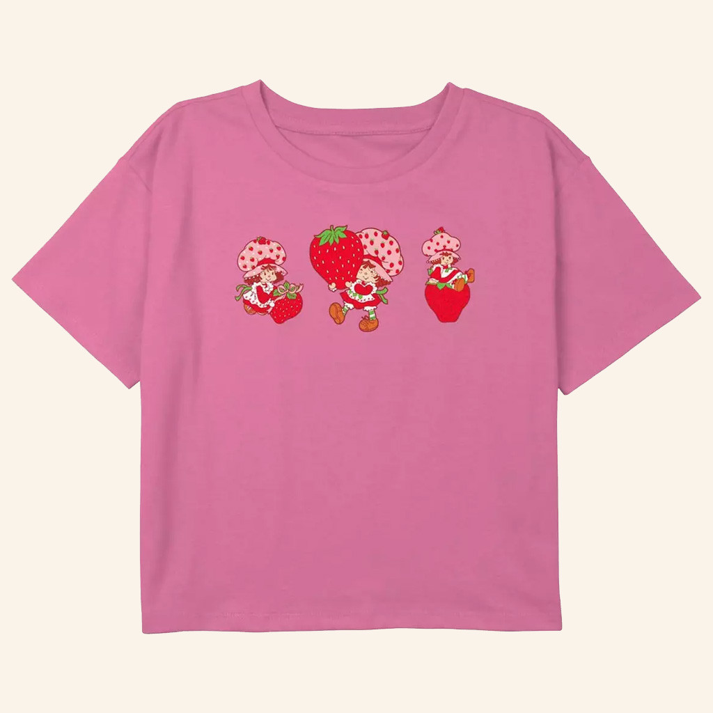 Strawberry Shortcake Merch Strawberry Shortcake Three Strawberries Cropped T-Shirt Her Gifts