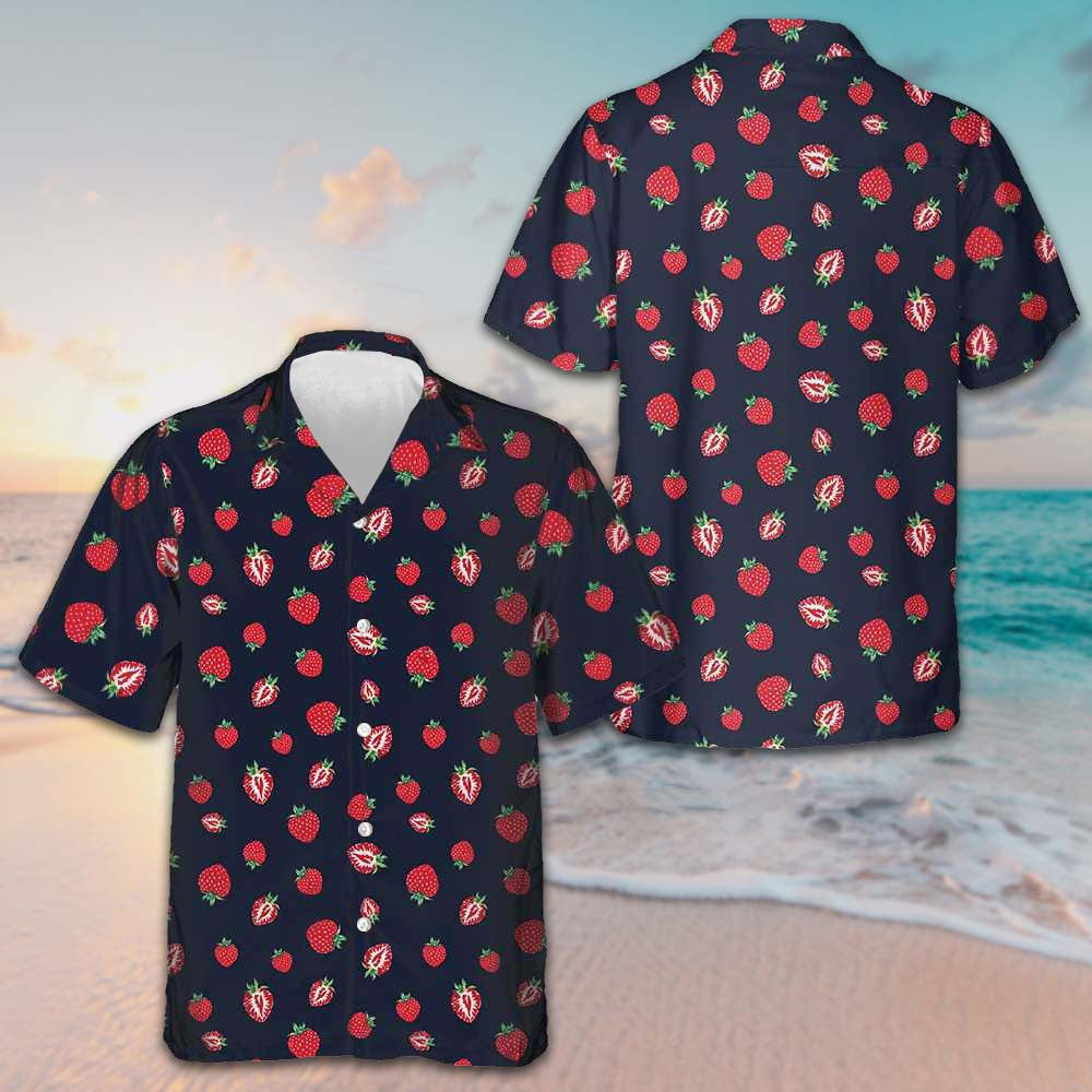 Strawberry Slice Hawaiian Shirt Mens Beach Button Up Gifts For Strawberry Lovers Strawberry Slice Hawaiian Shirt Mens Beach Button Up Gifts For Strawberry Lovers