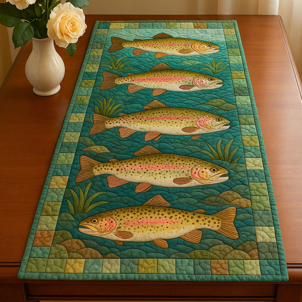 Stream Journey Quilted Table Runner Dining Room Decor Ideas Cool Gifts For Fishing Lovers
