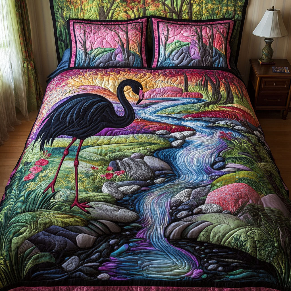 Stream Walk Quilted Bedding Set Bedroom Decor Pink Flamingo Gifts For Mom