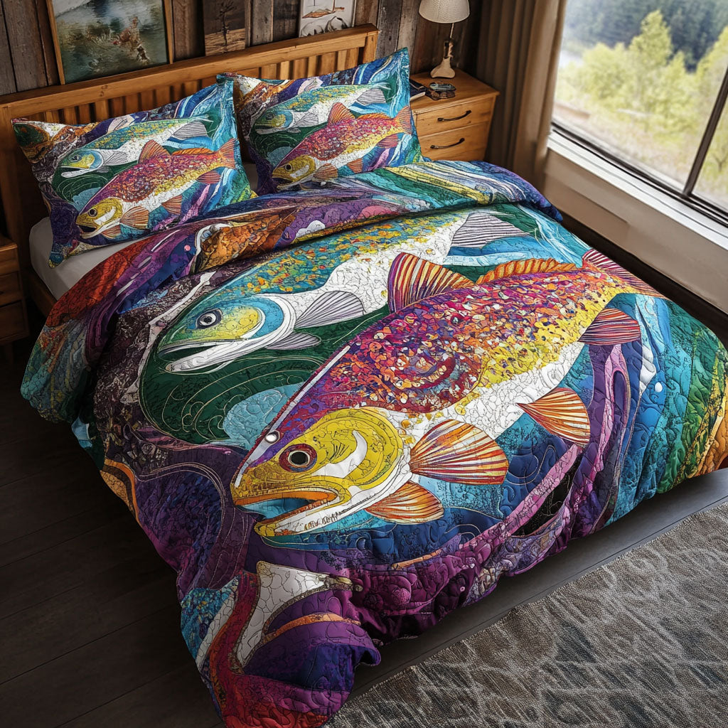 Streamside Slumber Quilted Bedding Set Holiday Duvet Cover Set Cool Fishing Gifts