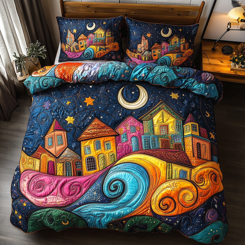 Street Scene Quilted Bedding Set Unique Bed Sheet Set Christmas Gifts For Women